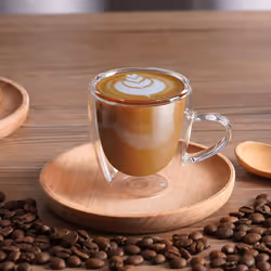 Double Walled Espresso Mug Cups with Handle, Set of 4 Hollow Insulated Vacuum Sealed Espresso Glasses, Microwave Safe Drinking Glasses, 90ml Cup