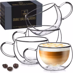 Double Walled Coffee Mug Cups, Set of 4 Hollow Vacuum Sealed Insulated Macchiato Glasses, Heat Resistant, Microwave Safe Drin ...