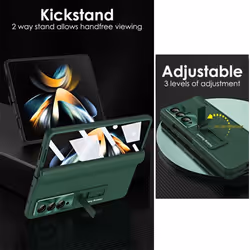 Samsung Galaxy Z Fold 4 Case Screen Protector Phone Case with Hinge Protection, Leather Fit Cover with Built-in Glass Screen Protector & Kickstand