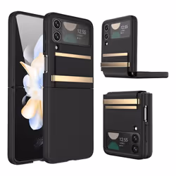 Samsung Galaxy Z Flip 4 Screen Protector Case, Z Flip 4 Case with Stylish Leather Hinge & Metal Trim, Hard PC Shockproof [Scr ...