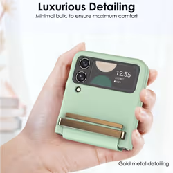 Samsung Galaxy Z Flip 4 Screen Protector Case, Z Flip 4 Case with Stylish Leather Hinge & Metal Trim, Hard PC Shockproof [Screen Protector] Case
