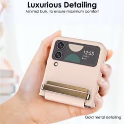 Samsung Galaxy Z Flip 4 Screen Protector Case, Z Flip 4 Case with Stylish Leather Hinge & Metal Trim, Hard PC Shockproof [Screen Protector] Case