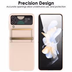 Samsung Galaxy Z Flip 4 Screen Protector Case, Z Flip 4 Case with Stylish Leather Hinge & Metal Trim, Hard PC Shockproof [Screen Protector] Case