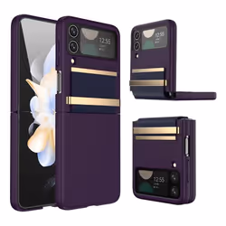 Samsung Galaxy Z Flip 4 Screen Protector Case, Z Flip 4 Case with Stylish Leather Hinge & Metal Trim, Hard PC Shockproof [Scr ...
