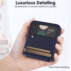 Samsung Galaxy Z Flip 4 Screen Protector Case, Z Flip 4 Case with Stylish Leather Hinge & Metal Trim, Hard PC Shockproof [Screen Protector] Case