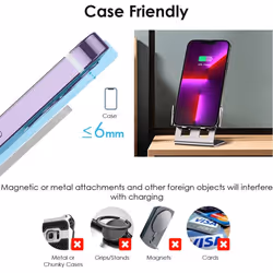 Wireless Charger Stand, 15W Fast Wireless Charger Stand, Metal Charging Dock Station for iPhone 14/13/12/11, Samsung, Huawei, Redmi, Honor, Oppo etc