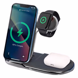 3 in1 Wireless Travel Charger Station, 15W Fast Wireless Folding Charging Dock Stand for iPhone 14/13/12/11, Air Pods, Apple ...
