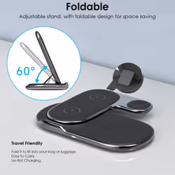 3 in1 Wireless Travel Charger Station, 15W Fast Wireless Folding Charging Dock Stand for iPhone 14/13/12/11, Air Pods, Apple Watch, Samsung etc