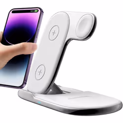 3 in1 Wireless Travel Charger Station, 15W Fast Wireless Folding Charging Dock Stand for iPhone 14/13/12/11, Air Pods, Apple ...