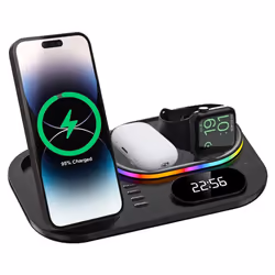 4 in1 Wireless Charging Station Clock & Light, TECHGEAR 30W Fast Wireless Charging Dock Stand for iPhone,Air Pods 3/2/1/Pro,A ...