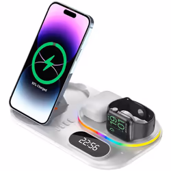 4 in1 Wireless Charging Station Clock & Light, TECHGEAR 30W Fast Wireless Charging Dock Stand for iPhone,Air Pods 3/2/1/Pro,A ...