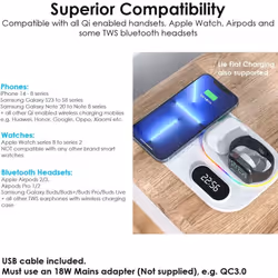 4 in1 Wireless Charging Station Clock & Light, TECHGEAR 30W Fast Wireless Charging Dock Stand for iPhone,Air Pods 3/2/1/Pro,Apple Watch, Samsung etc