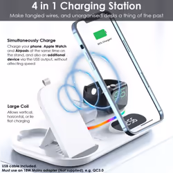 4 in1 Wireless Charging Station Clock & Light, TECHGEAR 30W Fast Wireless Charging Dock Stand for iPhone,Air Pods 3/2/1/Pro,Apple Watch, Samsung etc