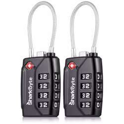 SharkByte TSA Suitcase Locks - 4-Dial Security Travel Combination Padlock, Flexible Cable Travel Lock for Suitcases Luggage B ...