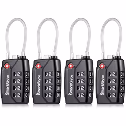 SharkByte TSA Suitcase Locks - 4-Dial Security Travel Combination Padlock, Flexible Cable Travel Lock for Suitcases Luggage B ...