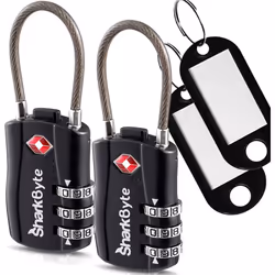 SharkByte TSA Suitcase Locks - 3-Dial Security Travel Combination Padlock, Flexible Cable Travel Lock for Suitcases Luggage B ...