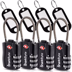SharkByte TSA Suitcase Locks - 3-Dial Security Travel Combination Padlock, Flexible Cable Travel Lock for Suitcases Luggage B ...