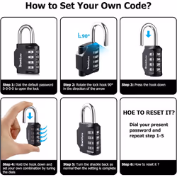 4-Dial Heavy Duty Combination Lock, Weatherproof Outdoor Lock  Combination Padlock for Gym, School, Locker, Outdoor Shed, Storage, Cabinet, Toolbox