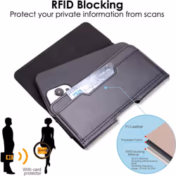 RFID Blocking Card Holder PU Leather Holster Pouch Case with Belt Clip & Loop to Fit Samsung S20 Ultra, XCover 6 Pro, A22 5G, A04s, Honor X7a / X7