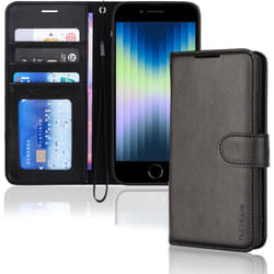 iPhone SE 2022 5G / 2020, iPhone 8/7/6 Leather Wallet Case, Flip Case Cover, Card Holder, Stand, Wrist Strap - PU Leather, Magnetic Closure Case