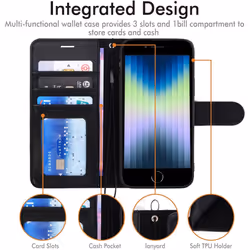 iPhone SE 2022 5G / 2020, iPhone 8/7/6 Leather Wallet Case, Flip Case Cover, Card Holder, Stand, Wrist Strap - PU Leather, Magnetic Closure Case