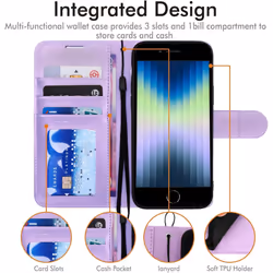 iPhone SE 2022 5G / 2020, iPhone 8/7/6 Leather Wallet Case, Flip Case Cover, Card Holder, Stand, Wrist Strap - PU Leather, Magnetic Closure Case