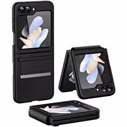 Samsung Galaxy Z Flip 5 Screen Protector Case, Z Flip 5 Case with Stylish Leather Hinge & Metal Trim, Hard PC Shockproof [Scr ...