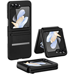 Samsung Galaxy Z Flip 5 Screen Protector Case, Z Flip 5 Case with Stylish Leather Hinge & Metal Trim, Hard PC Shockproof [Screen Protector] Case