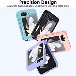 Samsung Galaxy Z Flip 5 Screen Protector Case, Z Flip 5 Case with Stylish Leather Hinge & Metal Trim, Hard PC Shockproof [Screen Protector] Case