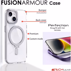 iPhone 15 Plus Stand Case [Fusion Armour Ring] Premium Hybrid Tough Rugged Protective Magnetic Kickstand Case