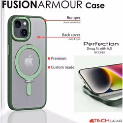 iPhone 15 Plus Stand Case [Fusion Armour Ring] Premium Hybrid Tough Rugged Protective Magnetic Kickstand Case