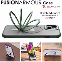 iPhone 15 Plus Stand Case [Fusion Armour Ring] Premium Hybrid Tough Rugged Protective Magnetic Kickstand Case