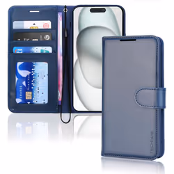 Apple iPhone 15 Leather Wallet Case, Flip Protective Case Cover with Wallet Card Holder, Stand and Wrist Strap PU Leather Cas ...
