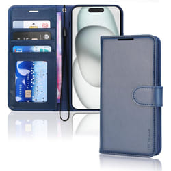 Apple iPhone 15 Leather Wallet Case, Flip Protective Case Cover with Wallet Card Holder, Stand and Wrist Strap PU Leather Case with Magnetic Closure