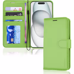 Apple iPhone 15 Leather Wallet Case, Flip Protective Case Cover with Wallet Card Holder, Stand and Wrist Strap PU Leather Cas ...