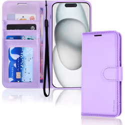 Apple iPhone 15 Leather Wallet Case, Flip Protective Case Cover with Wallet Card Holder, Stand and Wrist Strap PU Leather Cas ...
