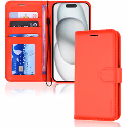 Apple iPhone 15 Leather Wallet Case, Flip Protective Case Cover with Wallet Card Holder, Stand and Wrist Strap PU Leather Cas ...