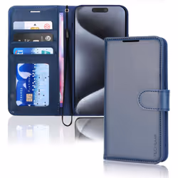 Appple iPhone 15 Pro Max Leather Wallet Case, Flip Protective Case Cover with Wallet Card Holder, Stand and Wrist Strap PU Le ...