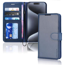 Appple iPhone 15 Pro Max Leather Wallet Case, Flip Protective Case Cover with Wallet Card Holder, Stand and Wrist Strap PU Leather Case