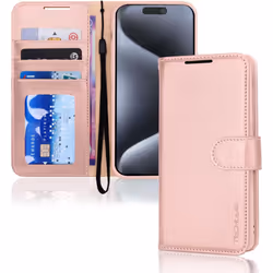 Appple iPhone 15 Pro Max Leather Wallet Case, Flip Protective Case Cover with Wallet Card Holder, Stand and Wrist Strap PU Le ...