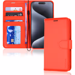Appple iPhone 15 Pro Max Leather Wallet Case, Flip Protective Case Cover with Wallet Card Holder, Stand and Wrist Strap PU Le ...