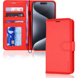 Appple iPhone 15 Pro Max Leather Wallet Case, Flip Protective Case Cover with Wallet Card Holder, Stand and Wrist Strap PU Leather Case