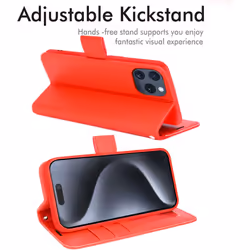 Appple iPhone 15 Pro Max Leather Wallet Case, Flip Protective Case Cover with Wallet Card Holder, Stand and Wrist Strap PU Leather Case