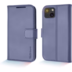 Wallet Case for iPhone 15, Genuine Leather Magnetic Flip [RFID Blocking] Case with Shockproof TPU Holder, Card Slots, Stand F ...