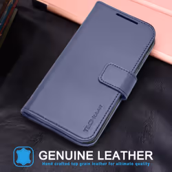 Wallet Case for iPhone 15, Genuine Leather Magnetic Flip [RFID Blocking] Case with Shockproof TPU Holder, Card Slots, Stand Folio Cover