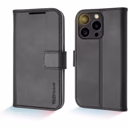 Wallet Case for Apple iPhone 15 Pro, Genuine Leather Magnetic Flip [RFID Blocking] Case with Shockproof TPU Holder, Card Slot ...