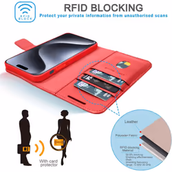 Wallet Case for Apple iPhone 15 Pro Max, Genuine Leather Magnetic Flip [RFID Blocking] Case with Shockproof TPU, Card Slots, Stand Folio Cover