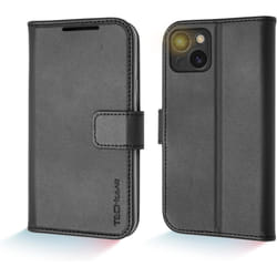 Wallet Case for Apple iPhone 15 Plus, Genuine Leather Magnetic Flip [RFID Blocking] Case with Shockproof TPU Holder, Card Slots, Stand Folio Cover