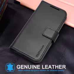 Wallet Case for Apple iPhone 15 Plus, Genuine Leather Magnetic Flip [RFID Blocking] Case with Shockproof TPU Holder, Card Slots, Stand Folio Cover