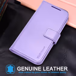Wallet Case for Apple iPhone 15 Plus, Genuine Leather Magnetic Flip [RFID Blocking] Case with Shockproof TPU Holder, Card Slots, Stand Folio Cover